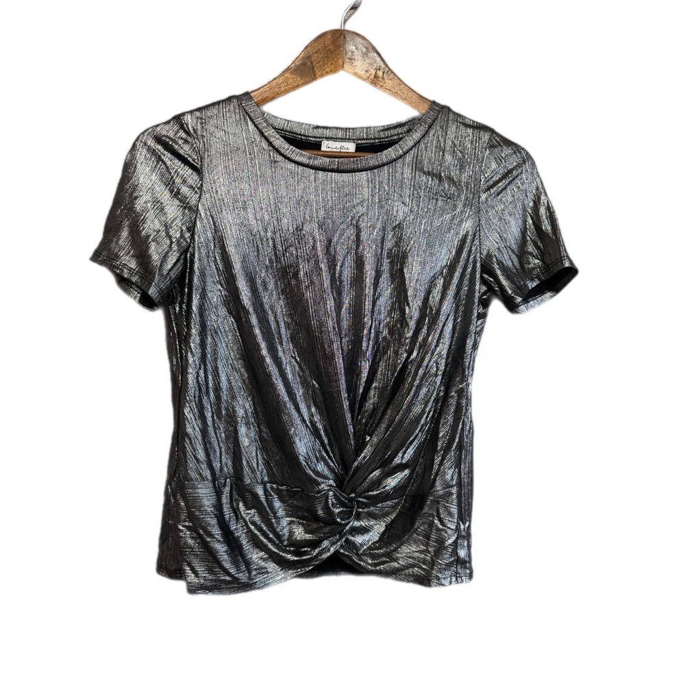 Lovefire Twist Front Top‎ Women Size M Silver Excellent Metallic Shimmer